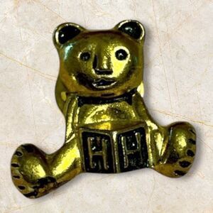 Vintage Teddy Bear Pin with H building block.